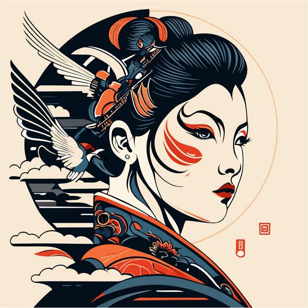 Vecteur ink masterpiece le visage de geisha en ukiyoe et abstract fusion