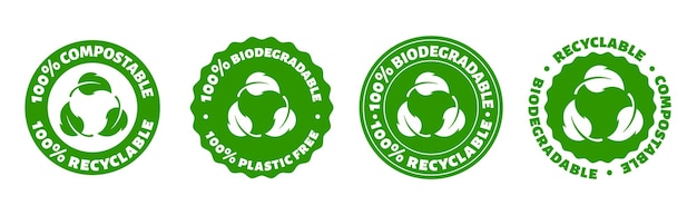 Inons Verts Biodégradables Compostables Recyclables Vector Logos Eco Bio