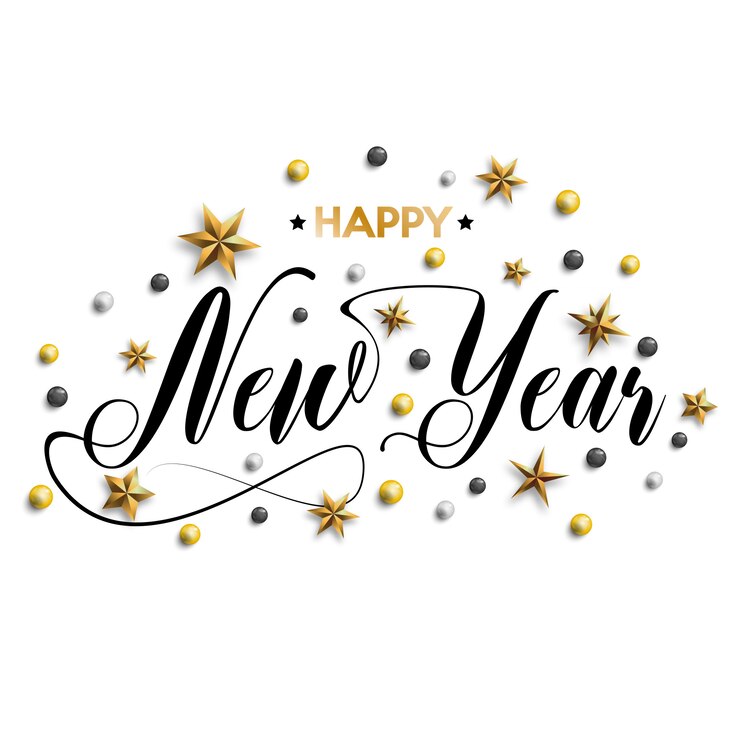 Vecteur inscription de bonne année décorée d&#39;étoiles d&#39;or