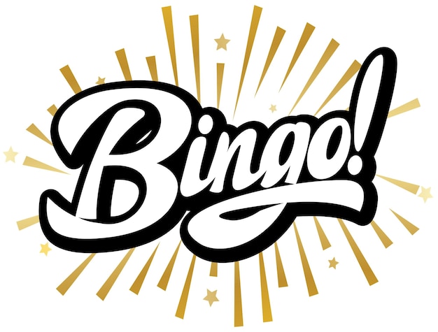 Inscription calligraphique élégante Bingo avec des rayons divergents Illustration éditable en couleurs vectorielles Modèle pour la conception