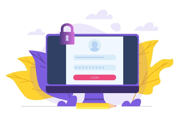 Inscription et inscription en ligne, concept d'authentification de compte. Illustration vectorielle de l'interface utilisateur.
