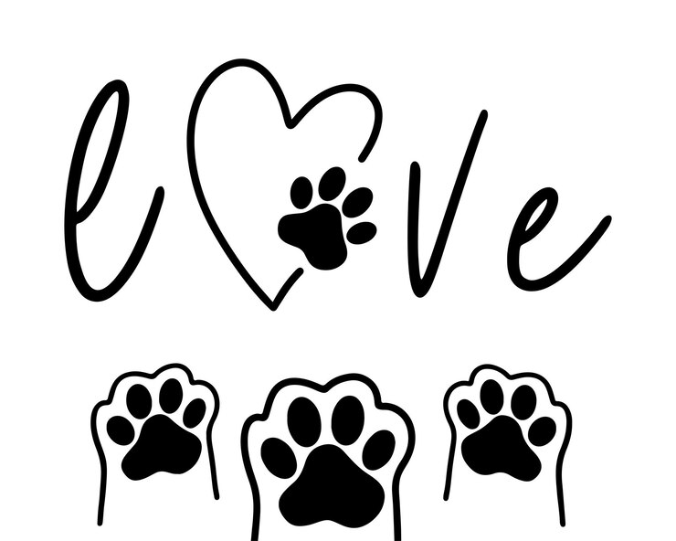 Vecteur l'inscription love et l'empreinte de patte de l'animal dans le coeur love concept
