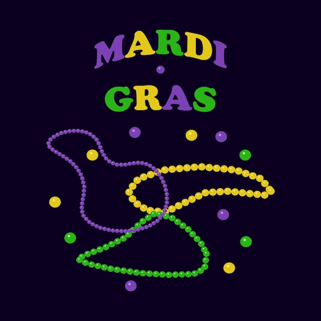 Inscription Mardi Gras, Perles Colorées Sur Fond Noir