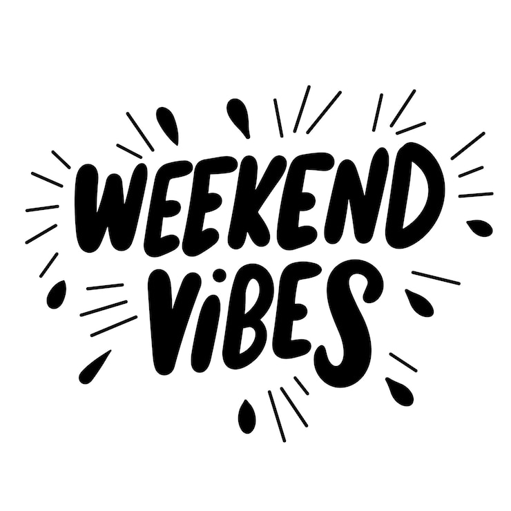 Vecteur inscription de weekend vibes banner de texte écrit à la main weekend vebes dans une composition carrée de couleur noire