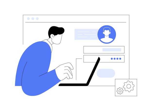 Inscrivez-vous isolé dessin animé illustrations vectorielles homme avec ordinateur portable registre sur le site Web moderne il
