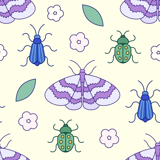 Insectes Mignons Et Papillon En Jacquard Sans Couture. Illustration Vectorielle Plane. Texture Pour L'impression, Le Tissu, Le Textile, Le Papier Peint.