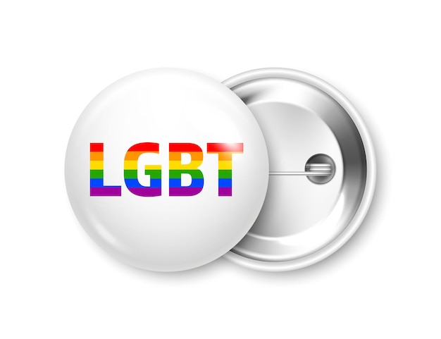 Insigne blanc réaliste avec drapeau arc-en-ciel LGBT gay gay bisexuel transgenre symbole d'amour fierté