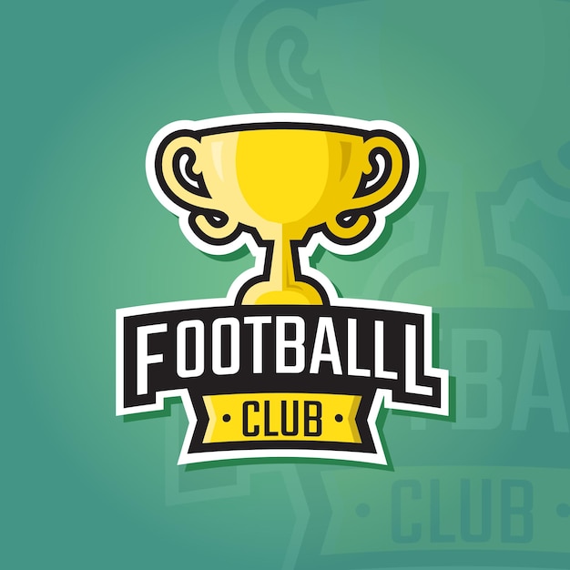 Insigne du logo de la ligue sportive de football champion avec trophée sur fond vert