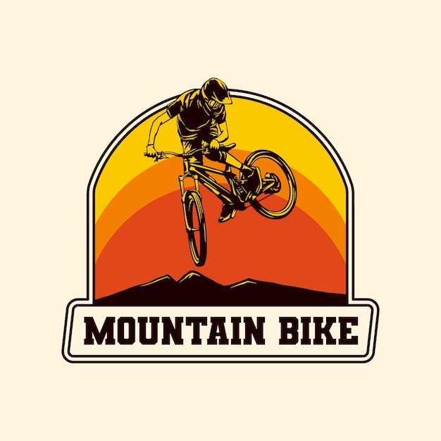 Insigne D'étiquette De Logo De Vélo De Montagne D'aventure De Descente Dessinée à La Main