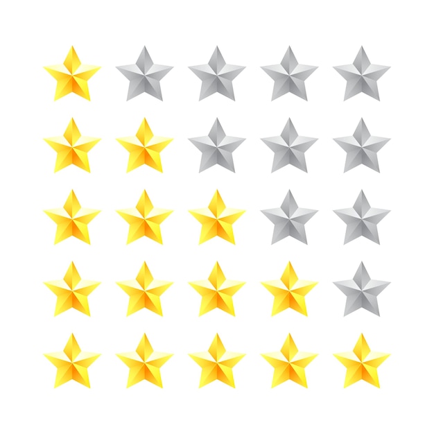 Vecteur insigne d'évaluation cinq étoiles le concept d'évaluation par l'utilisateur étoiles réalistes isolées sur fond blanc