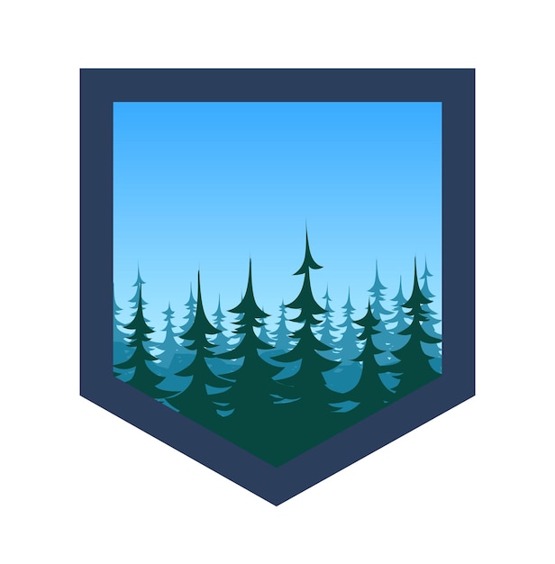 Vecteur insigne d'expédition avec forêt sous illustration vectorielle de ciel bleu