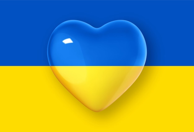 Insigne en forme de coeur vectoriel avec le drapeau national de l'Ukraine Symbole de l'amour de l'Ukraine Icône de drapeau de coeur 3D isolée sur fond du drapeau de l'Ukraine