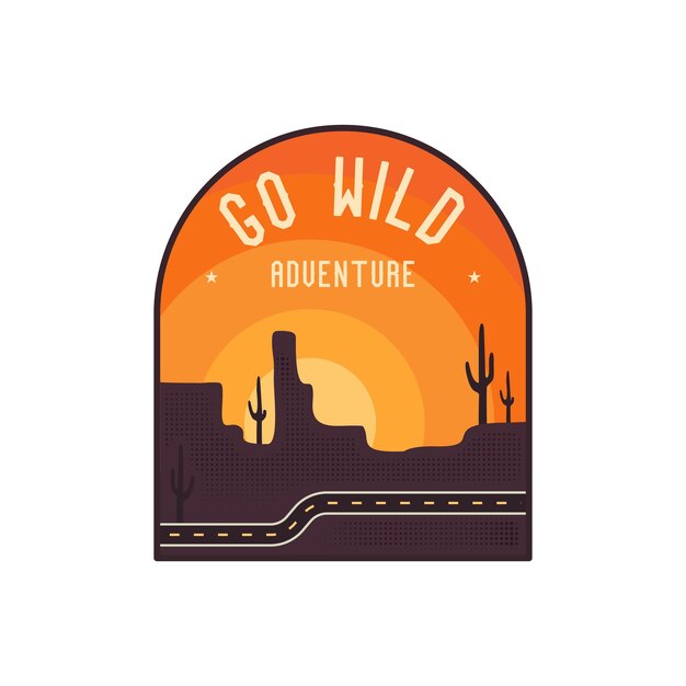 Vecteur insigne de logo d'aventure vintage avec des cactus du désert de conception sur le thème de la nature et une étiquette de voyage de vecteur de stock sauvage quotego isolé sur fond blanc