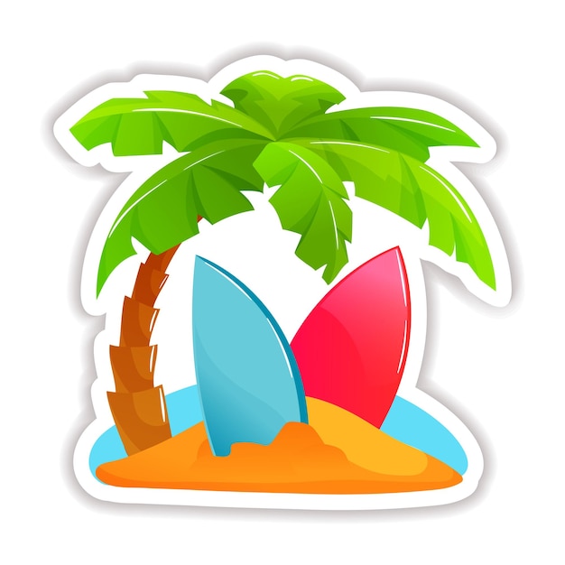 Vecteur insigne de logo d'étiquette d'autocollant tropical d'été sur le thème des vacances de voyage