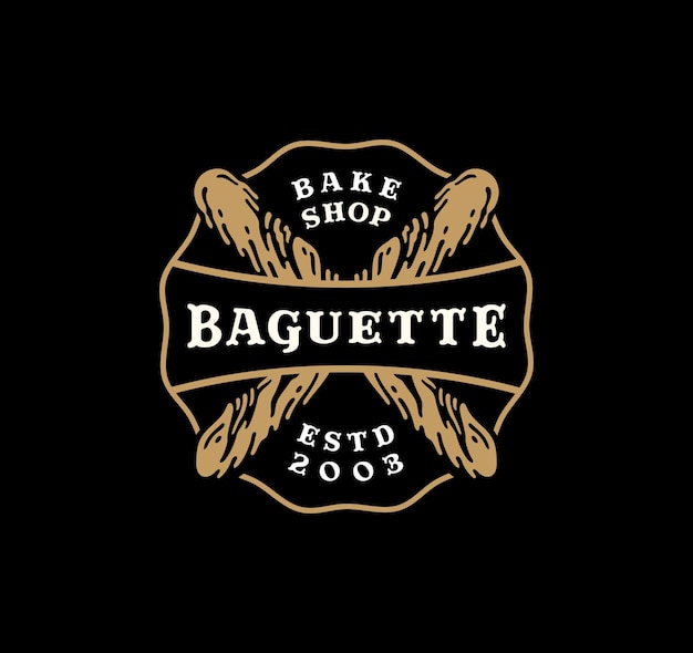 Insigne de logo de pain baguette au design vintage.