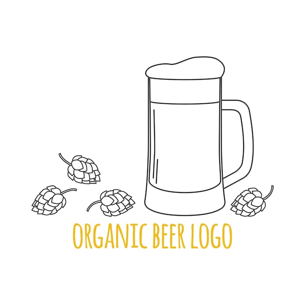 Insigne De Logotype De Marque De Logo De Style De Ligne Moderne Avec Du Houblon Et Un Verre De Bière