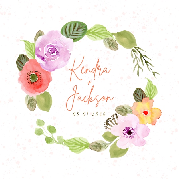 insigne de mariage avec aquarelle couronne florale