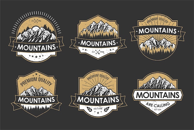 Insigne Rétro De Logo Vintage Défini Aventure Et étiquette D'icône De Montagne En Plein Air