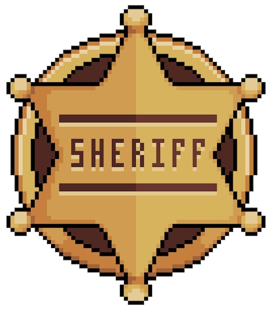 Insigne De Shérif D'art De Pixel Dans L'icône De Vecteur D'insigne De Police De Forme D'étoile Pour Le Jeu 8bit Sur Le Fond Blanc
