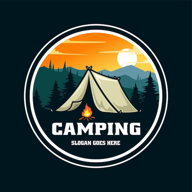 Vecteur insigne de vecteur de camping et d'aventure illustration logo