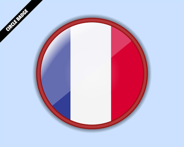 Insigne vectoriel du drapeau français en cercle signe arrondi avec réflexion