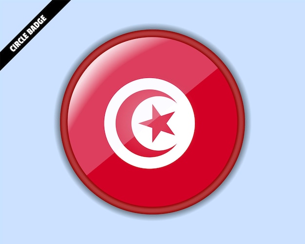 Vecteur insigne vectoriel du drapeau tunisien en cercle signe arrondi avec réflexion