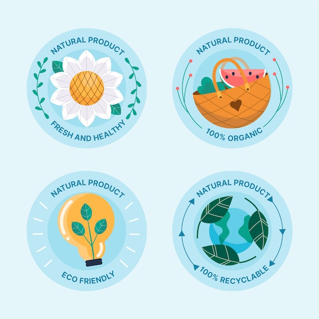 Vecteur insignes d'écologie design plat dessinés à la main