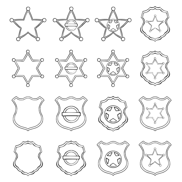 Insignes D'étoiles Du Shérif Du Texas Old West Stars Collection Vecteur Dessiné à La Main