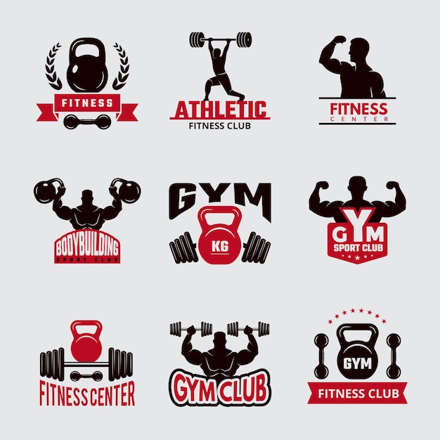Insignes de gymnastique. Collection d'emblèmes de club athlétique de logo de santé de remise en forme de sport.