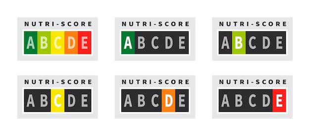 Vecteur insignes nutriscore indicateur de nutrition dans les soins de santé insignes nutriscore illustration vectorielle