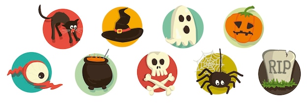 Insignes Pour La Fête D'halloween Autocollants Vectoriels Avec Des Motifs D'horreur