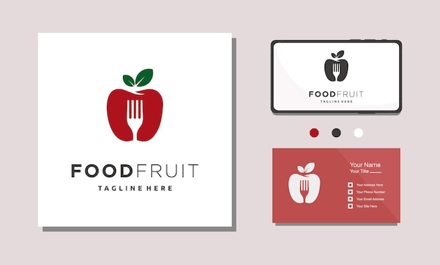 Inspiration De Conception De Logo Simple De Fourchette De Fruit De Pomme Rouge