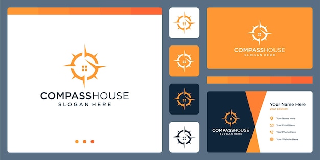 Inspiration du logo de la boussole avec un logo de construction de maison. vecteur de prime