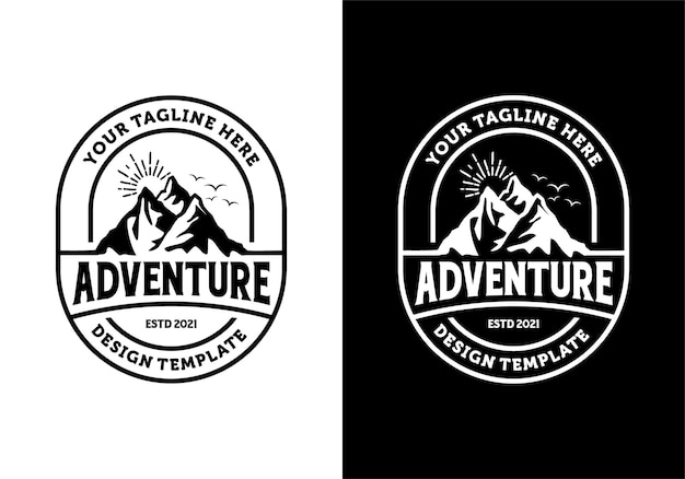 Vecteur inspiration de modèle de conception de logo d'insigne d'aventure de montagne