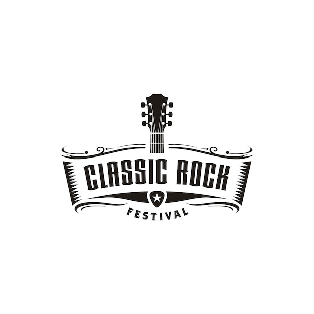 Vecteur inspiration pour la conception du logo rock classique emblème de guitare