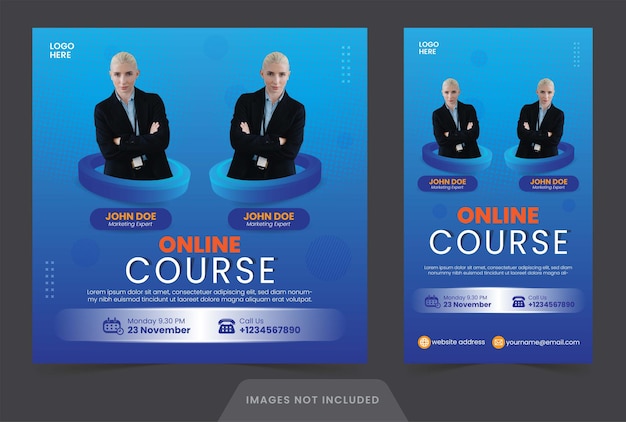Instagram Poster En Ligne Webinar Course Business Marketing Template Banner Ou Flyer Design Blue Color
