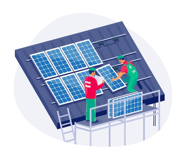 Installation de panneaux solaires sur le toit d'une maison familiale avec échelle et échafaudage