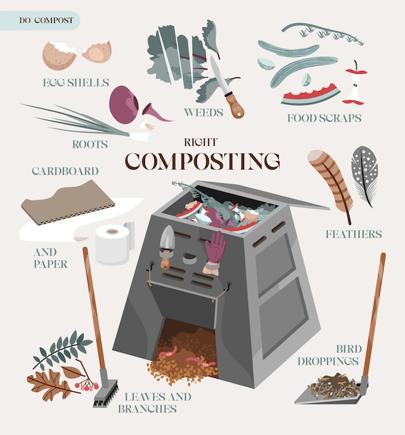 Instruction sur les bacs à compost avec différents types de déchets