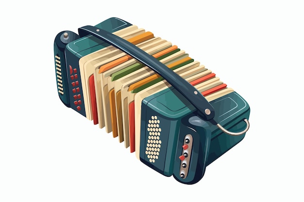 Instrument de musique à anche libre à clavier concertina avec soufflet Isolé sur fond blanc Illustration de dessin animé vectorielle