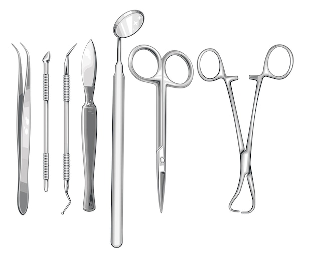 Instruments chirurgicaux illustration vectorielle forceps ciseaux scalpel carmalt forceps isolés