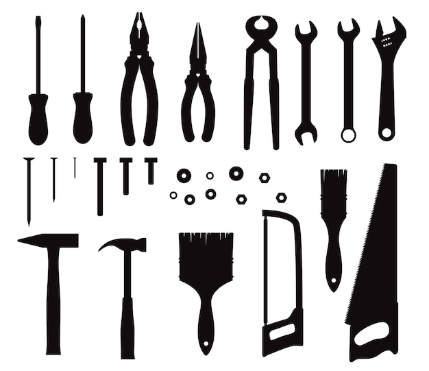 Vecteur instruments de construction outils isolés vecteurs silhouette