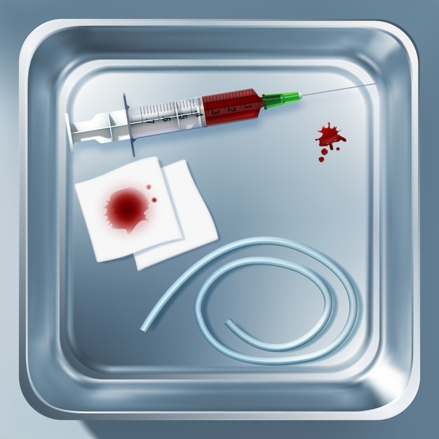 Instruments Médicaux Sertis D'équipement Après Prise De Sang Dans L'illustration Isolée De Stérilisateur Métallique