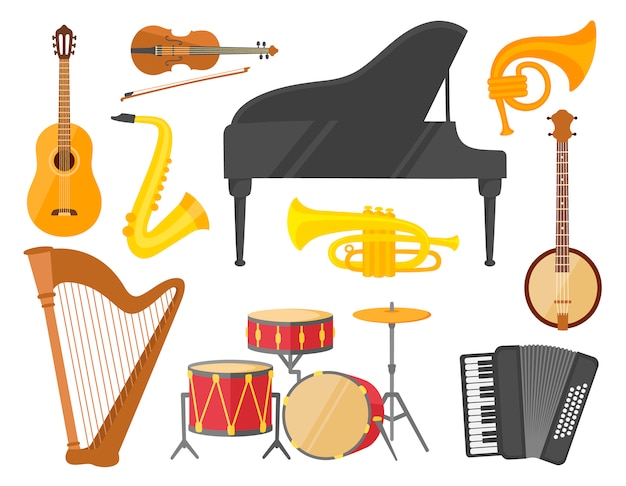 Instruments de musique, ensemble coloré.