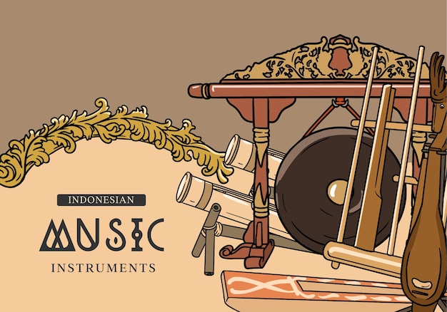Vecteur instruments de musique indonésiens illustration vectorielle dessinés à la main modèle de publication de médias sociaux de musique