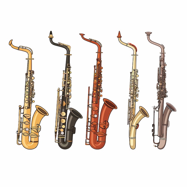 Instruments De Musique à Vent Ensemble De Flûte Trompette Saxophone Clarinette Et Hautbois Trombone Corne Française