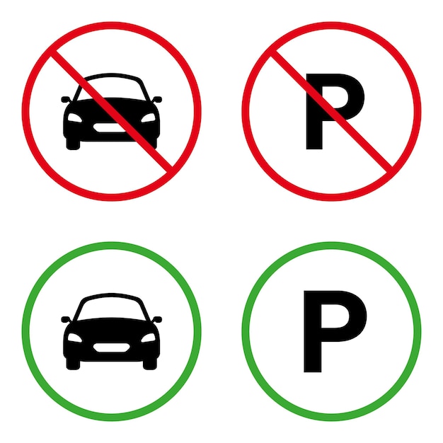 Interdire Parking Voiture Silhouette Icône Parc Véhicule Transport Autorisé Panneau Vert Route Voiture Interdite