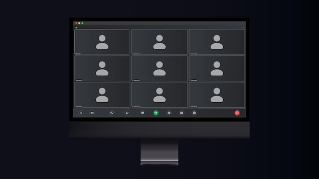 Interface d'appel vidéo écran d'appel vidéo de neuf utilisateurs ou modèle d'interface utilisateur de chat de conférence Affichage d'appel vidéo sur l'ordinateur de l'application vidéo du téléphone avec des icônes de microphone et de caméra d'appel vidéo en ligne