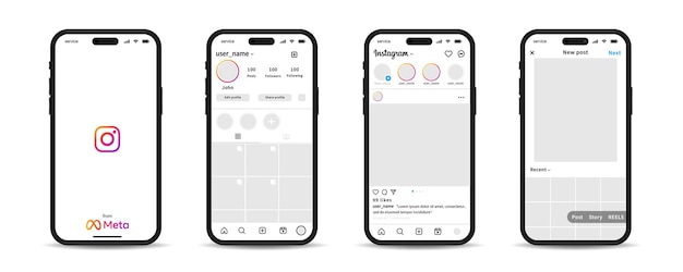L'interface de l'application Instagram est une maquette de l'interface d'application Instagram.