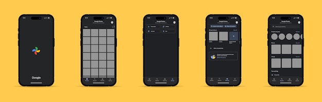 Interface d'application mobile Interface sombre stockage en ligne stockage dans le nuage App Store photo dans le nuage App Google photo Mise en page du stockage dans le nuage Logo Google Photos mise en page de l'application mobile
