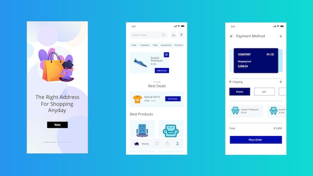 Interface d'application de shopping de mode vectorielle gratuite